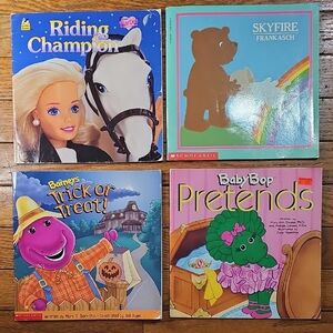 Vintage Children's Paperback Books Lot Of 4, Barbie, Barney, BabyBop, Frank Asch